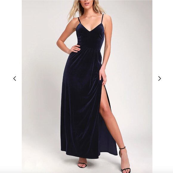 NWT Lulus | Final Song Cross Back Navy Blue Velvet Maxi Dress | Size XL - Picture 2 of 16